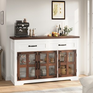Buenhomino Buffet Cabinet with Storage, Farmhouse Sideboard Buffet with 2 Drawers and 3 Doors, Coffee Bar Cabinet for Kitchen, White and Walnut - 1 of 4