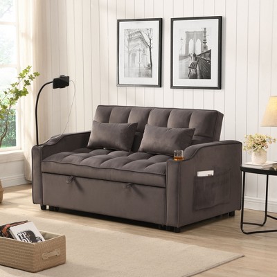 NicBex 54.7 Inch Loveseat,Modern Comfy Velvet Loveseat Sofa with Adjustable Reclining Back & Pull-Out Bed,Small Futon Couch for Living Room