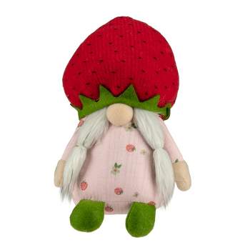 Northlight 9.5" Green and Red Girl Springtime Strawberry Gnome