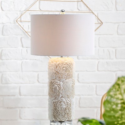 Rosette White Seashell Resin Table Lamp with Cotton Shade