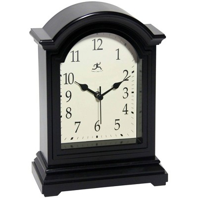 9" Black Plastic Grandfather-Inspired Tabletop Clock with Beige Face