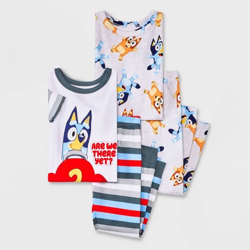 Toddler Boys' 4pc Bluey 'Are We There Yet' Snug Fit Pajama Set - Gray 12M