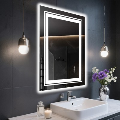GlasFlength Decorative Wall Mirrors Rectangular Small Mirror Wall Art Wall Mirror Bathroom Mirrors for Over Sink Living Room, White, 20"*28"*28"