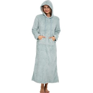 ADR Women's Warm Fleece Nightgown, Oversized Hoodie, Long Hooded Sweatshirt Robe - 1 of 3