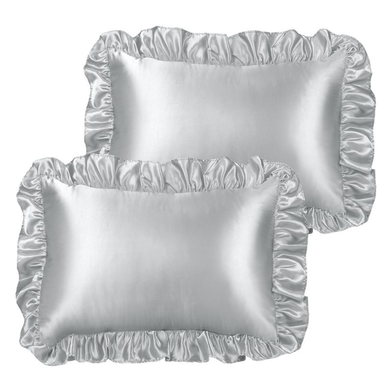 PiccoCasa Satin Retro Silky with Ruffle Luxury Envelope Closure Pillowcases 2 Pcs, 1 of 7