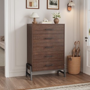 5 Drawer Dresser for Bedroom, Wood Chest of Drawers with Metal Legs, Freestanding Clothes Storage Organizer, Dresser Narrow Nightstand - 1 of 4