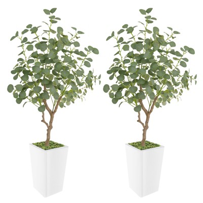 Artificial Eucalyptus Tree, Faux Eucalyptus Tree with Tall White Planter
