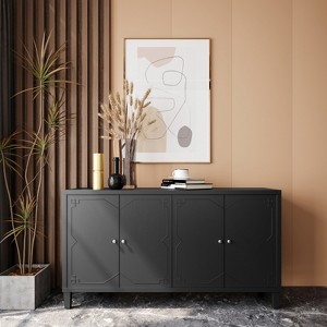 TIRAMISUBEST Matte Black 4-Door Accent Cabinet - Modern Farmhouse Sideboard for Living Room, Dining Room & Entryway - 1 of 4