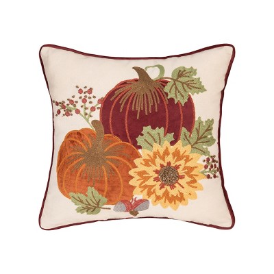 C&F Home 16" x 16" Pumpkins Sunflower Chain Stitch Fall Throw Pillow