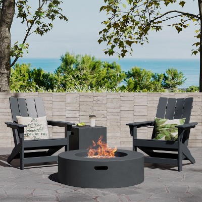Christopher Knight Home Encino Outdoor Acacia Wood Adirondack Chairs with Circular Fire Pit Table