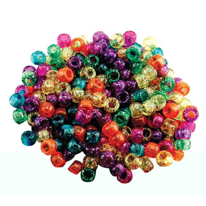 Hygloss Plastic Pony Beads, 6 x 9 mm, Assorted Glitter Colors, Set of 1000, 1 of 2