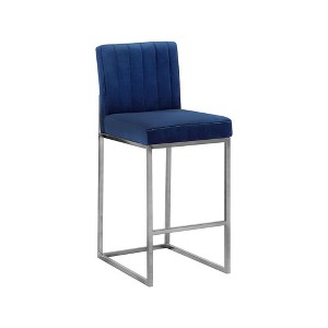 Meridian Furniture,Giselle Navy Velvet Stool - 1 of 4