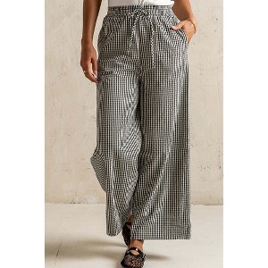 Attraco Women's Gingham Wide Leg Pants with Drawstring Waist