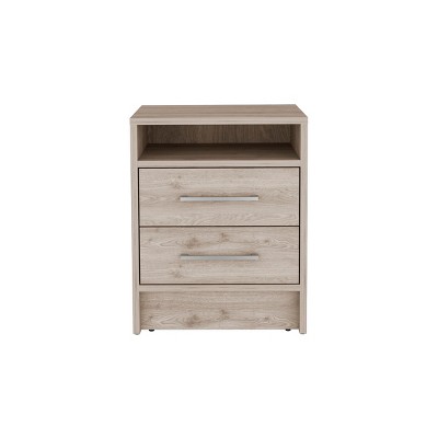 GlasFlength Nightstands Modern Two Drawer Bedside Table with Metal Handles Simple Design for Bedroom Storage, Gray, 15.7"*14.7"*19.9"