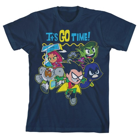 Teen Titans Go It's Go Time Main Characters Boy's Navy T-shirt-XS
