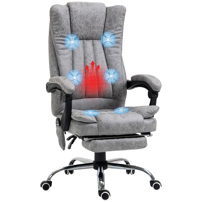 Vinsetto Microfiber Office Chair, High Back Computer Chair with 6 Point Massage, Heat, Adjustable Height and Retractable Footrest, 1 of 7
