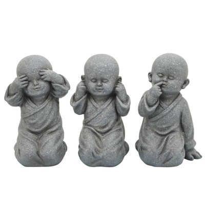 10" Resin Baby Monks Outdoor Figurine - Gray - Sagebrook Home