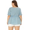 Agnes Orinda Women's Plus Size Floral Babydoll Peplum Waist Short Sleeve Blouses - 4 of 4