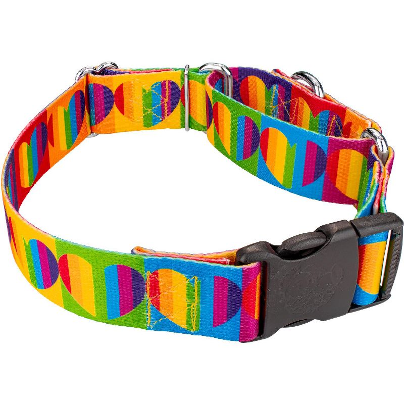 Country Brook Petz 1 1/2 Inch Rainbow Hearts Martingale w/Deluxe Buckle Dog Collar, 4 of 6