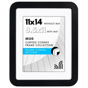 Americanflat 11x14 Picture Frame with Round Corners in Black - Use as 8.5x11 Picture Frame with Mat or 11x14 Frame Without Mat - 1 of 4
