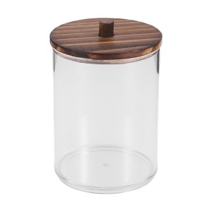 Unique Bargains Round Cup Cylindrical Cover Acrylic Cotton Swab Holder Bathroom Transparent Dark Brown 1 Pc - 1 of 4