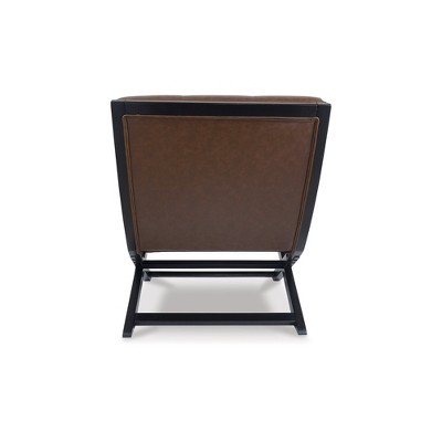 Traditional Brown Faux Leather and Wood Accent Chair