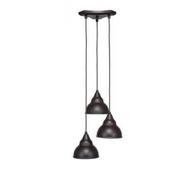 Toltec Lighting Europa 3 - Light Pendant in  Dark Granite with 7" Dark Granite Double Bubble Metal Shade Shade