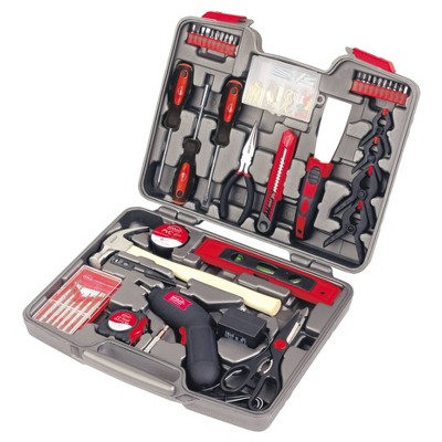 Apollo Tools 144pc Household Tool Kit with 4.8V Cordless Screwdriver DT8422 Red