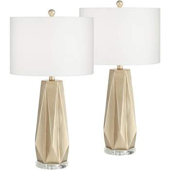 Possini Euro Design Bravo 28" Tall Geometric Modern Table Lamps Set of 2 Champagne Finish White Shade Living Room Bedroom Bedside Nightstand House