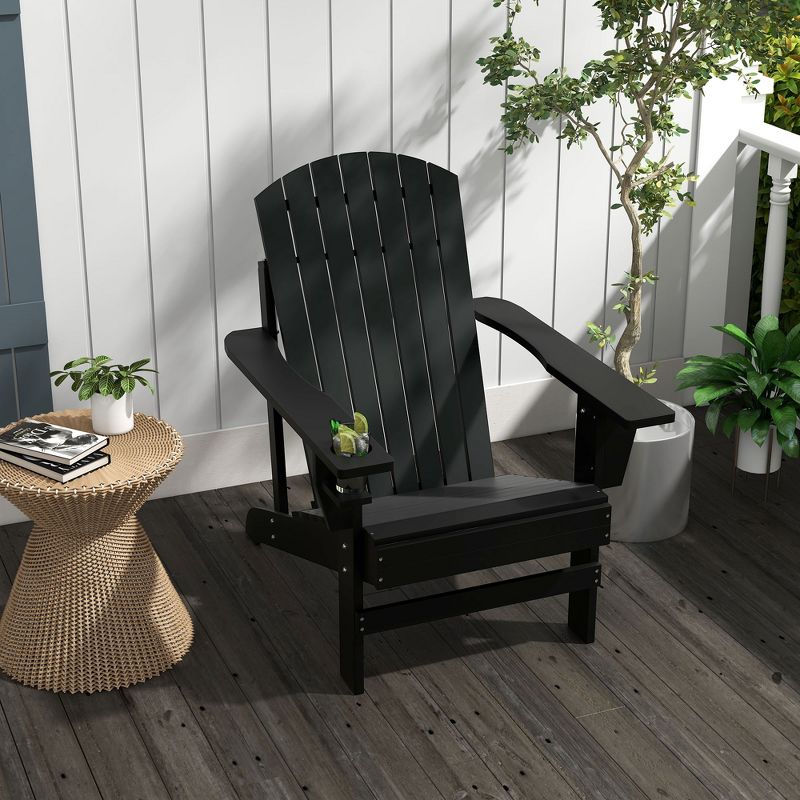 Outsunny Wooden Adirondack Chair Outdoor Classic Lounge Chair with Ergonomic Design & a Built-In Cup Holder for Patio Deck Backyard Fire Pit, 3 of 10