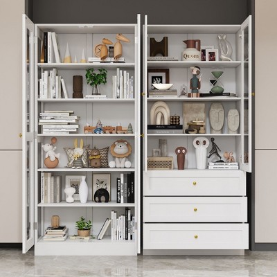 Famapy Combo Glass Doors Display Cabinet Bookshelf Organizer Pantry