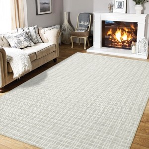 Modern Plaid Area Rug Washable Rug Contemporary Non Slip Rugs for Indoor - 1 of 4
