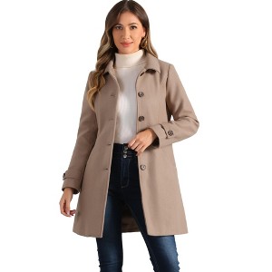 Allegra K Women's Winter Outerwear Peter Pan Collar Mid-thigh A-line Single Breasted Coat - 1 of 4