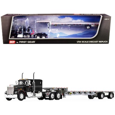 Kenworth W900A 60" Flattop Sleeper w/Transcraft Stepdeck Spread-Axle Trailer "IMT Transport" Black 1/64 Diecast DCP/First Gear