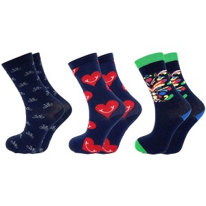 3 Pairs Colorful Fun Crazy Crew Dress Socks – Soft Cotton Blend, Novelty Pattern Socks for Men & Women - 1 of 4