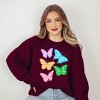 Simply Sage Market Women's Graphic Sweatshirt Checkered Butterflies  - M - Maroon - 2 of 3