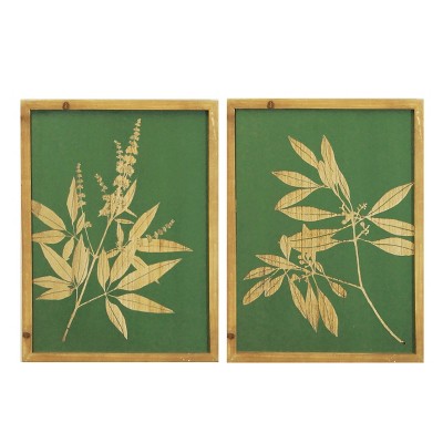 VIP Wood 20.25 in. Green Floral Print Wall Art Set of 2