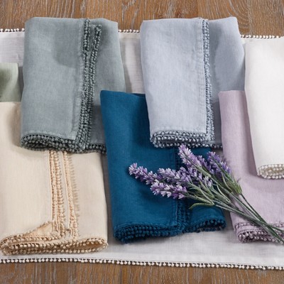 Rose Linen Pompom Design Dinner Napkins Set of 4