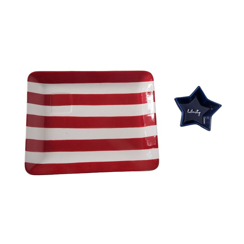 Transpac Dolomite 12.75 in. Red White and Blue 4th of July Patriotic Americana Chip and Dip Set of 2, 2 of 4