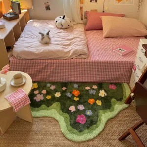 Green Moss Bathroom Runner Rug, 24x47 Inches Soft Shaggy Non-Slip Absorbent Leaf Design Bath Mat for Shower Tub Floor Boho Aesthetic Decor - 1 of 4