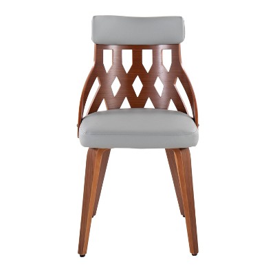 Set of 2 Walnut Wood and Light Gray Faux Leather Side Chairs