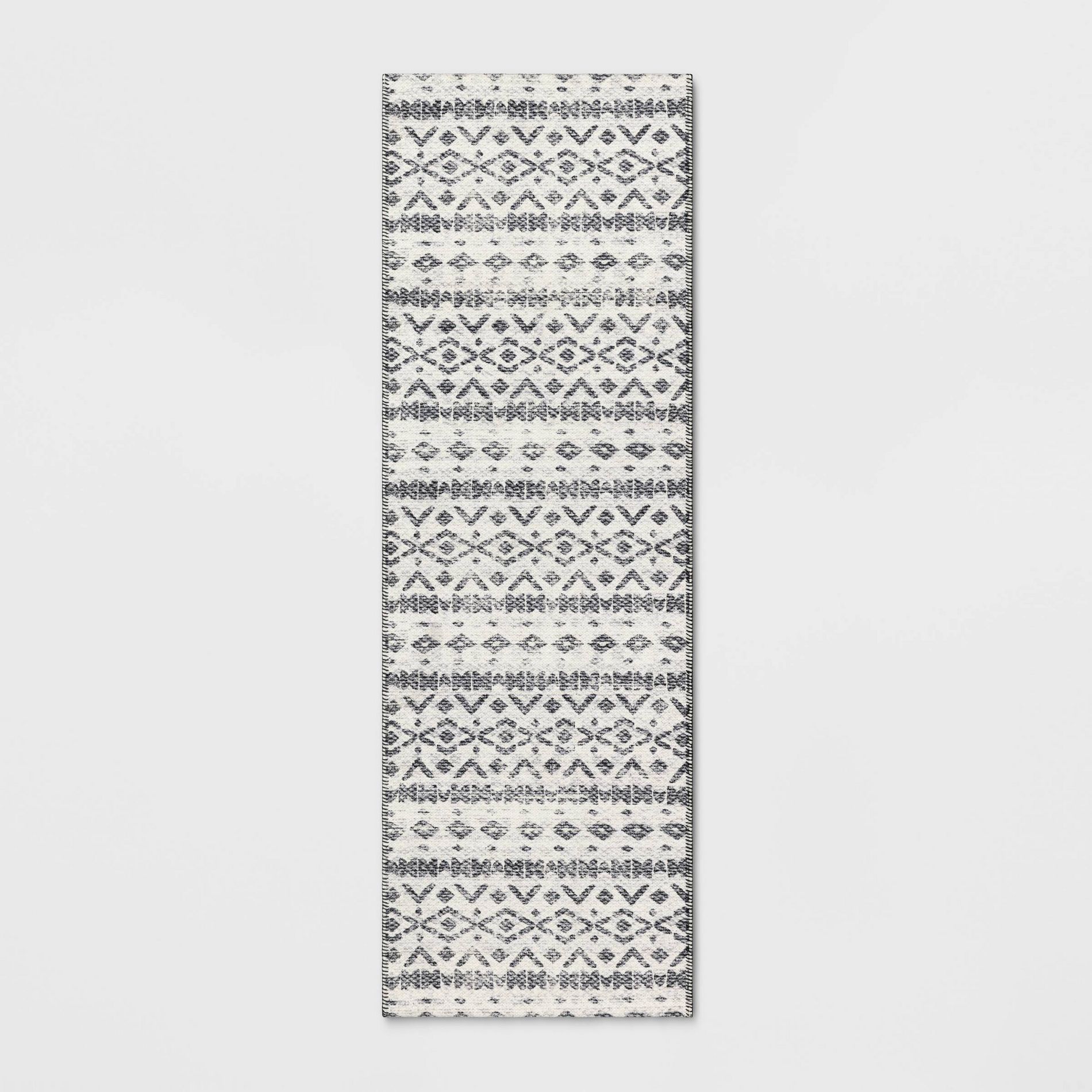 2'4"x7' Washable Luna Aztec Diamond Printed Runner Rug Black - Threshold™: Indoor Entryway Carpet, Skid-Resistant