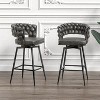 28 Inch Bar Stool Linen Woven Bar Stools Set of 2, Black Legs Bar Stools Non Adjustable Kitchen Island Chair - 2 of 4
