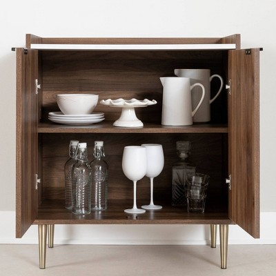 Natural Walnut and Faux Carrara Marble Mid-Century Glam Cabinet