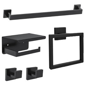 Itopfox Matte Black Bathroom Hardware Set - 5-Piece Stainless Steel Towel Holder with Bar, Ring, Paper Holder & Hooks for Wall Mount - 1 of 4