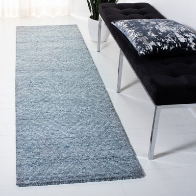 Handmade Blue Abstract Tufted Wool Rectangular Rug 27" x 4"