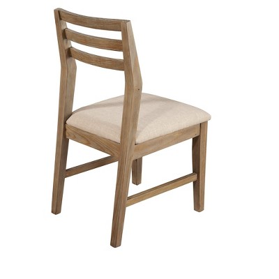Transitional Beige Upholstered Ladderback Side Chair in Weathered Pine