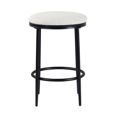 Cream Woven Upholstered Metal Barstool with Round Seat