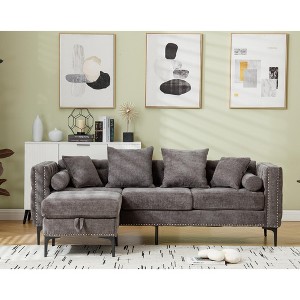 MAYEERTY L Shaped Sofa with Chenille Square Arm Modern Tufted Couch for Living Room Gray - 1 of 4