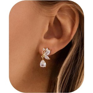 Cubic Zirconia Earrings - 14K Gold Plated Cubic Zirconia CZ Wedding Earrings for Women Bridal Bridesmaid - 1 of 4